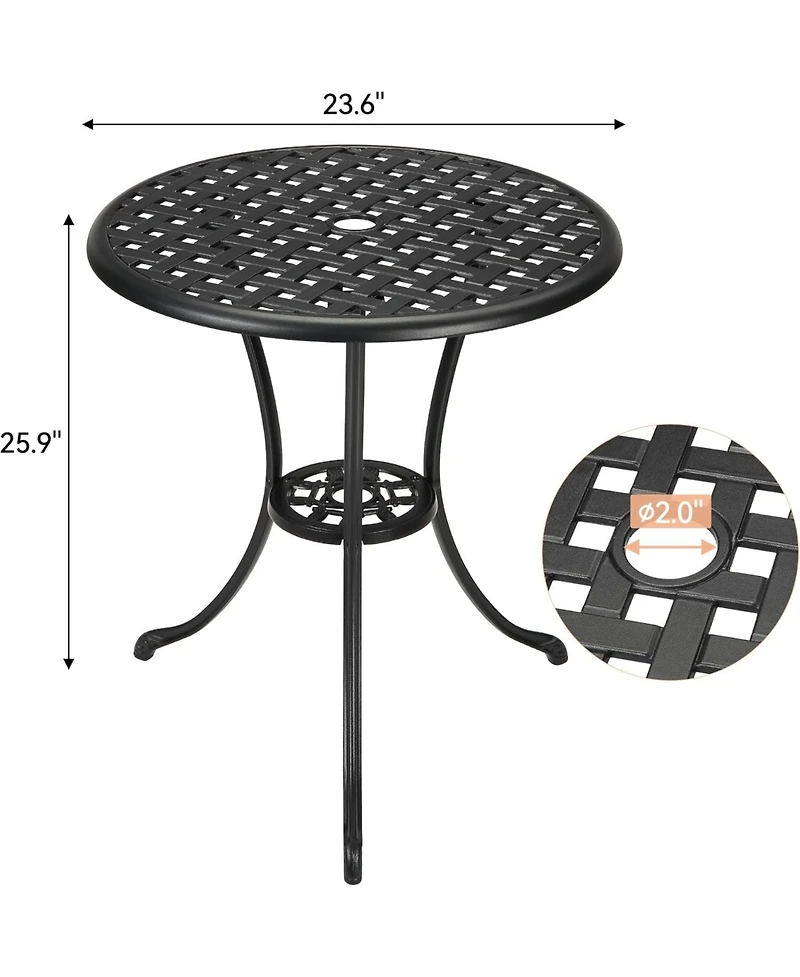 gaomon Patio Bistro Table, 24" Round Outdoor Coffee Table with 2" Umbrella Hole, Cast Aluminum Side Iron Frame