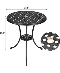 gaomon Patio Bistro Table, 24" Round Outdoor Coffee Table with 2" Umbrella Hole, Cast Aluminum Side Iron Frame