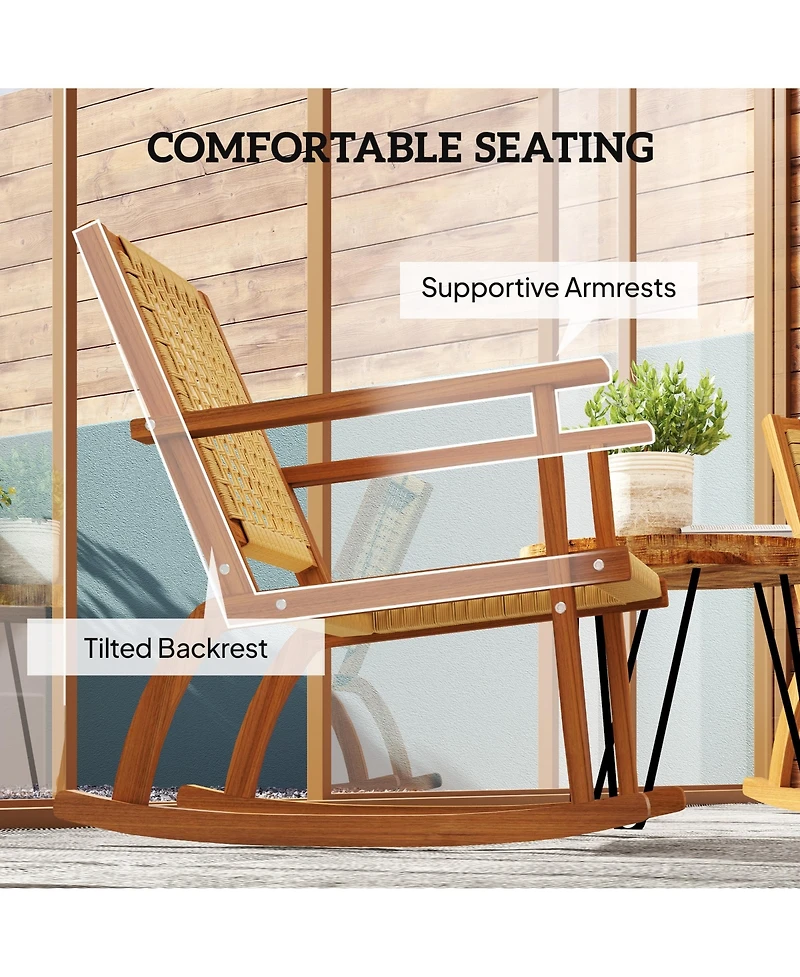 Outsunny 2-Piece Outdoor Rocking Chair, Acacia Wood Outdoor Rockers,