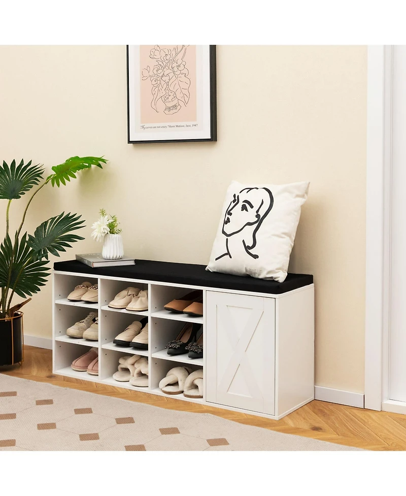 Gouun 9-Cube Shoe Bench with Adjustable Shelves and Removable Cushion