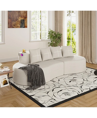 Rainsken Modern Curved Modular Sectional Sofa, 3-Seater Half Moon Couch with Chenille Fabric, 2 Cup Holder and Side Pockets for Living Room