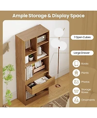 Sugift 51inch Tall Freestanding Bookcase with Drawer 7-Cube Storage Organizer