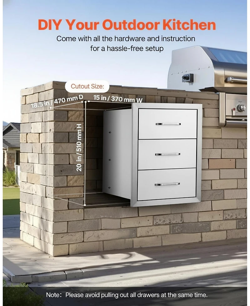 Gouun Stainless Steel Triple Bbq Drawers, Flush Mount