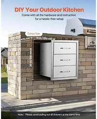 Gouun Stainless Steel Triple Bbq Drawers, Flush Mount