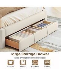 Sugift Bed Frame with Storage Drawer and Vertical Channel Headboard