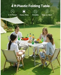 Mecale 4 Ft Fold-in-Half Folding Table with Adjustable Height and Carry Handle