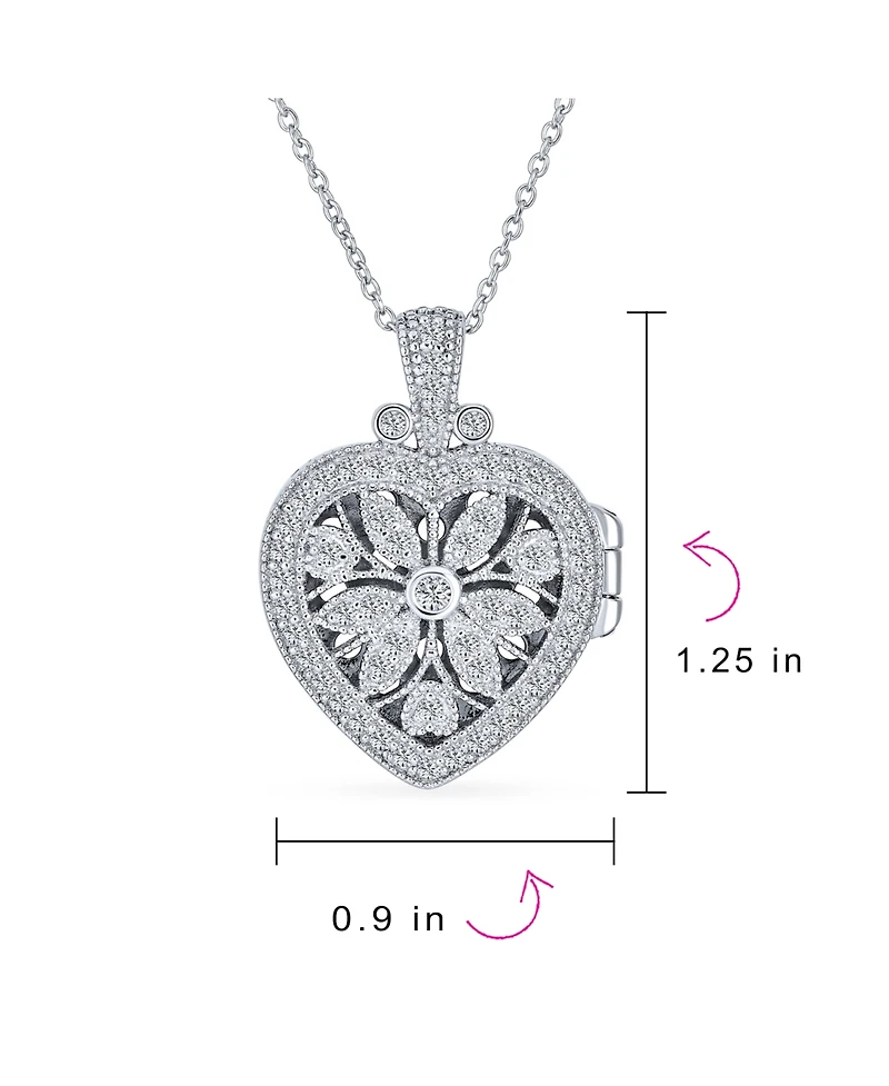 Bling Jewelry Vintage Style Keepsake Flower Heart Shape Photo Locket Pendant Necklace Sterling Silver