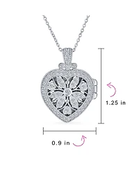 Bling Jewelry Vintage Style Keepsake Flower Heart Shape Photo Locket Pendant Necklace Sterling Silver