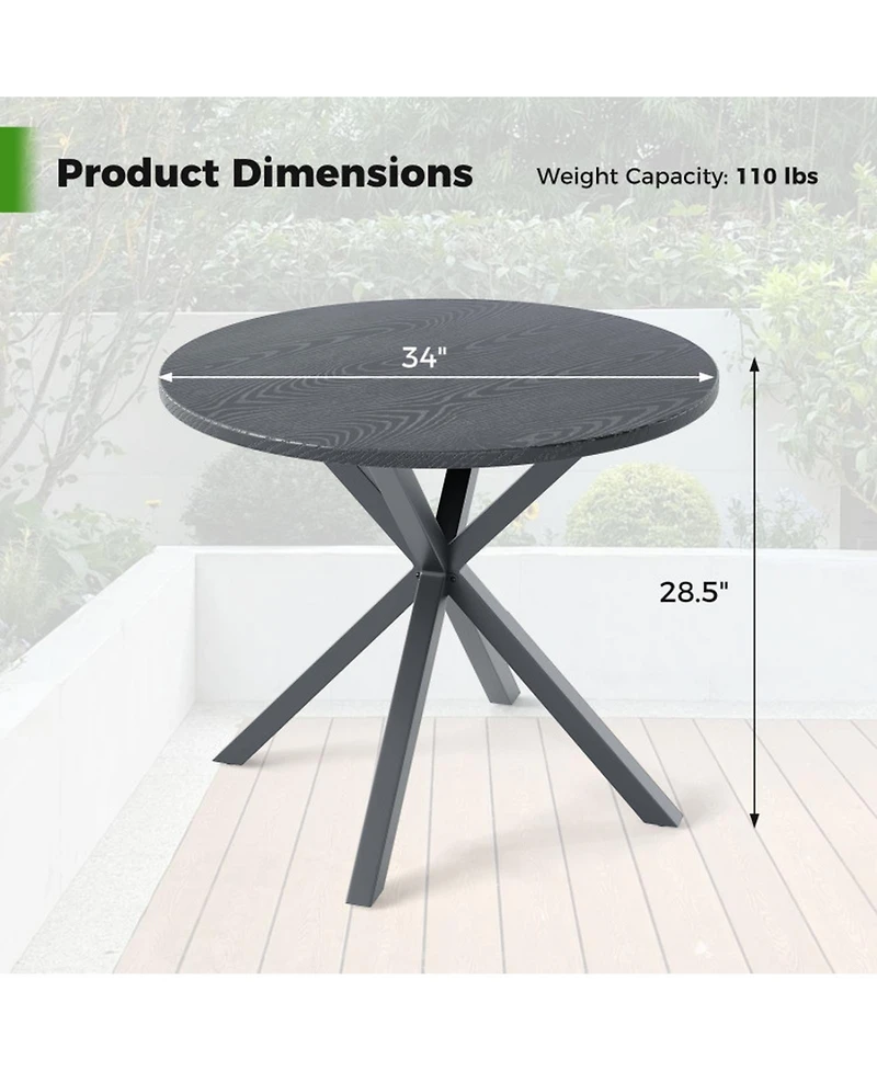 Gouun Round 33.5 in Patio Bistro Table with Wood-Like Top and Adjustable Feet