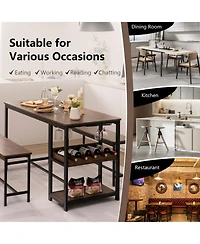 Gouun 3-Piece Dining Table Set with 5-Bottle Wine Rack and Storage Shelf