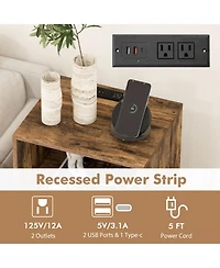 Gouun Record Player Stand Featuring Charging Station and 3-Tier Vinyl Storage