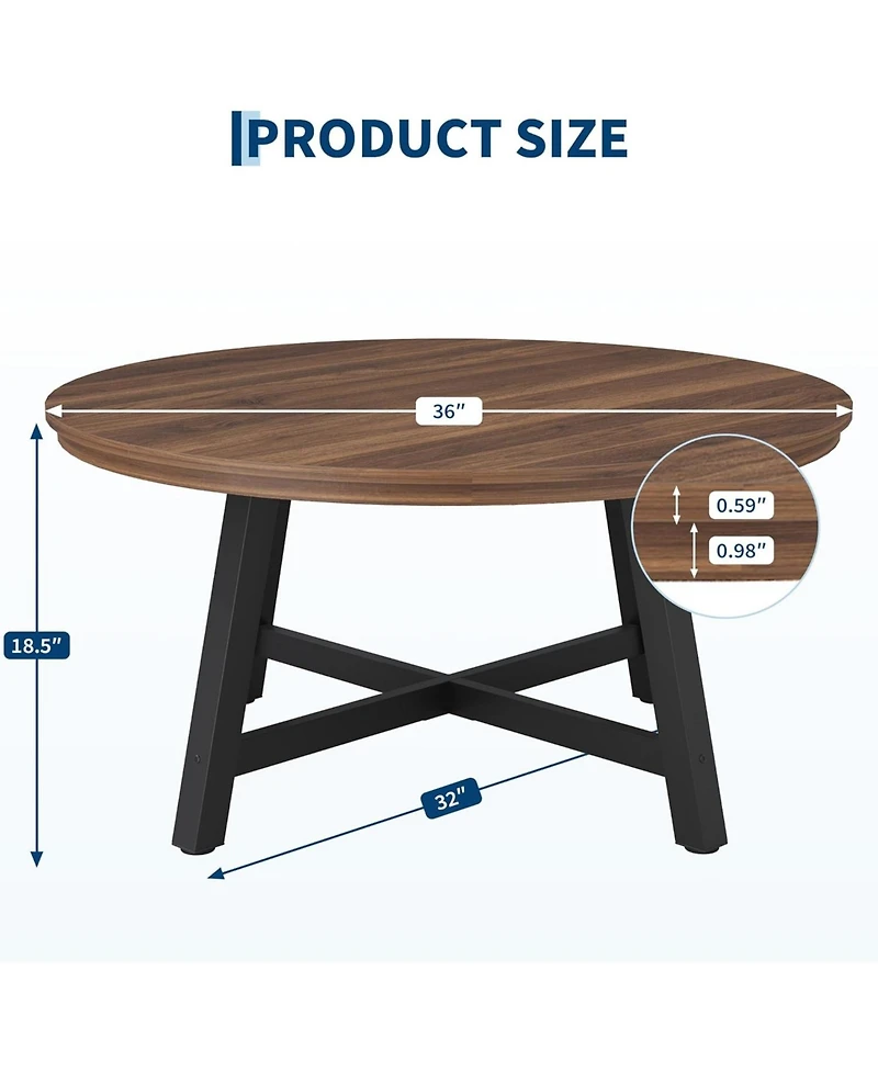 gaomon Round Coffee Table Center Table, Large Coffee Table Industrial Accent Tables with Adjustable Feet, Living Room Tables with Thickened Legs