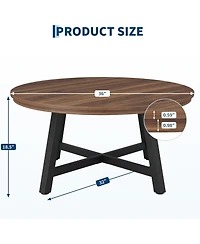 gaomon Round Coffee Table Center Table, Large Coffee Table Industrial Accent Tables with Adjustable Feet, Living Room Tables with Thickened Legs