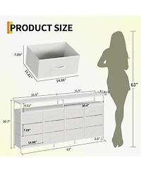gaomon Bedroom or Living Room 12 Drawer Dresser Tv Stand, Fabric Storage Organizer with Open Shelves.