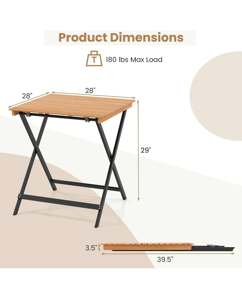 Sugift 28 in Patio Folding Square Table with Slatted Tabletop