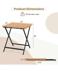 Sugift 28 in Patio Folding Square Table with Slatted Tabletop