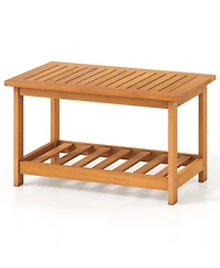 Sugift Patio Acacia Wood Coffee Table with Two Tier Rectangular Design