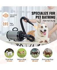 Cozito Dog Blow Dryer 2000W Pet Grooming 4 Nozzles 94 in Hose
