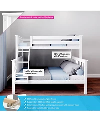 Max & Lily Bunk Bed Twin over Full Size, Solid Wood Beds with Ladder for Kids
