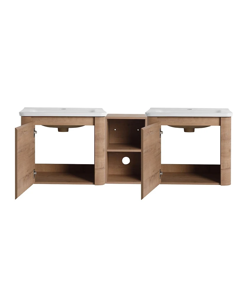 Sillysis Inch Wall Mounted Double Sink Bathroom Vanity with Storage Shelves