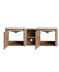 Sillysis Inch Wall Mounted Double Sink Bathroom Vanity with Storage Shelves