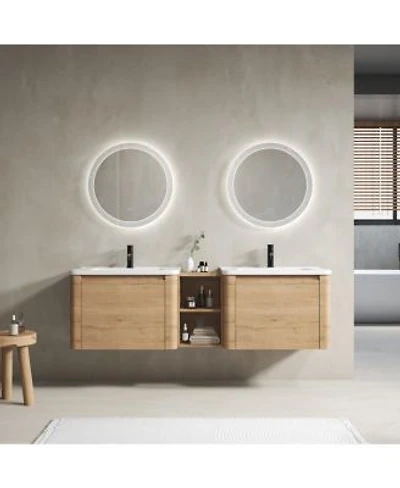 Sillysis Inch Wall Mounted Double Sink Bathroom Vanity With Storage Shelves Plywood Cabinet Soft Close Doors