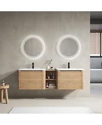 Sillysis Inch Wall Mounted Double Sink Bathroom Vanity With Storage Shelves Plywood Cabinet Soft Close Doors