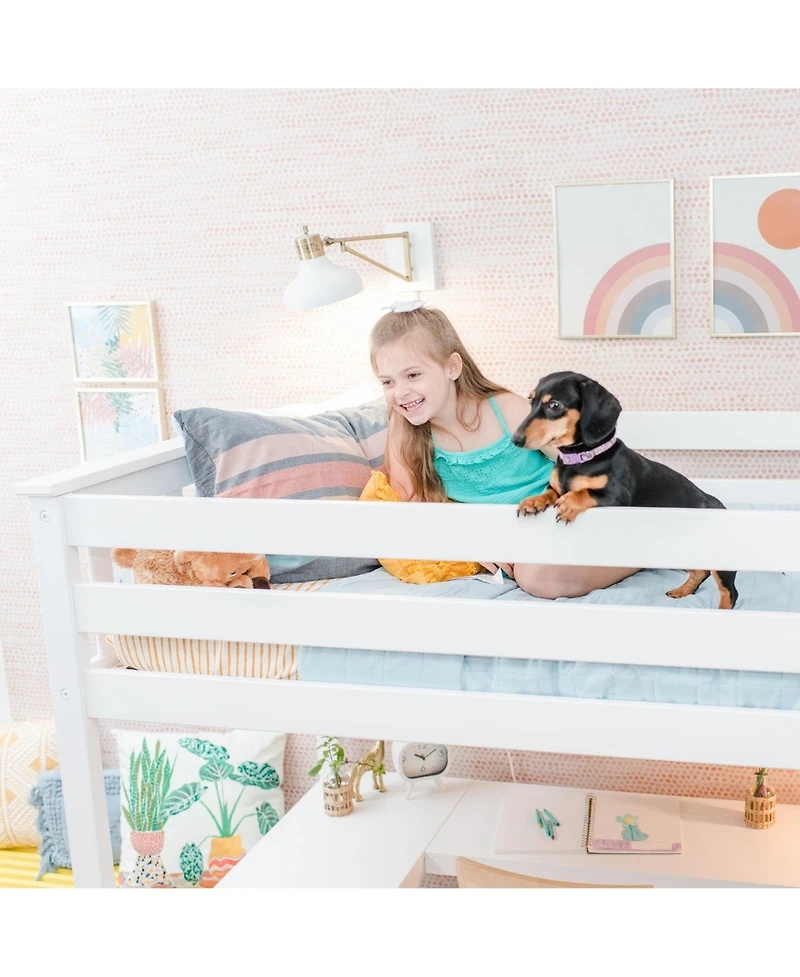 Max & Lily Twin Loft Bed, Solid Wood Loft Bed with Desk and Storage Shelves for Kids