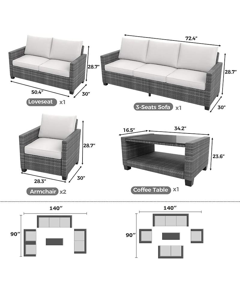 gaomon Patio Furniture Set 5 Pieces, 7-Seat Pe Rattan Wicker Outdoor Sectional Patio Conversation Set
