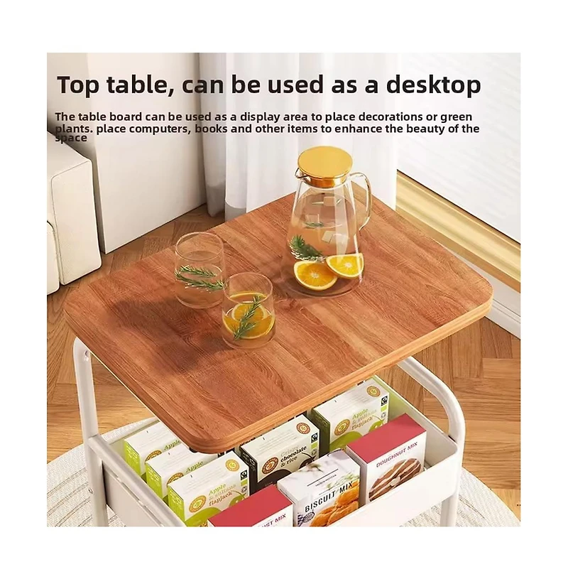 gaomon 3-Tier Rolling Cart w/Wooden Tabletop, Utility Cart w/Lockable Wheels, Multipurpose Storage Organizer Trolley for Kitchen, Office