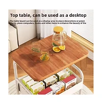 gaomon 3-Tier Rolling Cart w/Wooden Tabletop, Utility Cart w/Lockable Wheels, Multipurpose Storage Organizer Trolley for Kitchen, Office