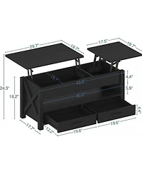 gaomon 47.2'' Lift-Top Coffee Table with Split Lift Design, Storage Shelf, 2 Drawers & Hidden Compartment