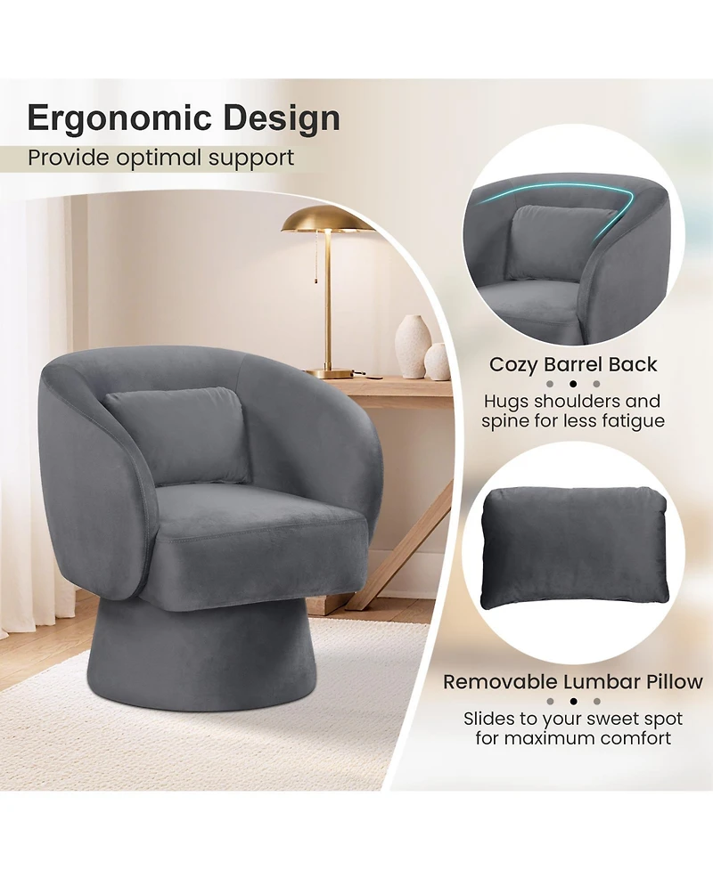 Gouun 360-Degree Swivel Barrel Chair with Lumbar Pillow