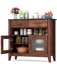Sugift Coffee Bar Cabinet with 2 Drawers and 1 Open Compartment