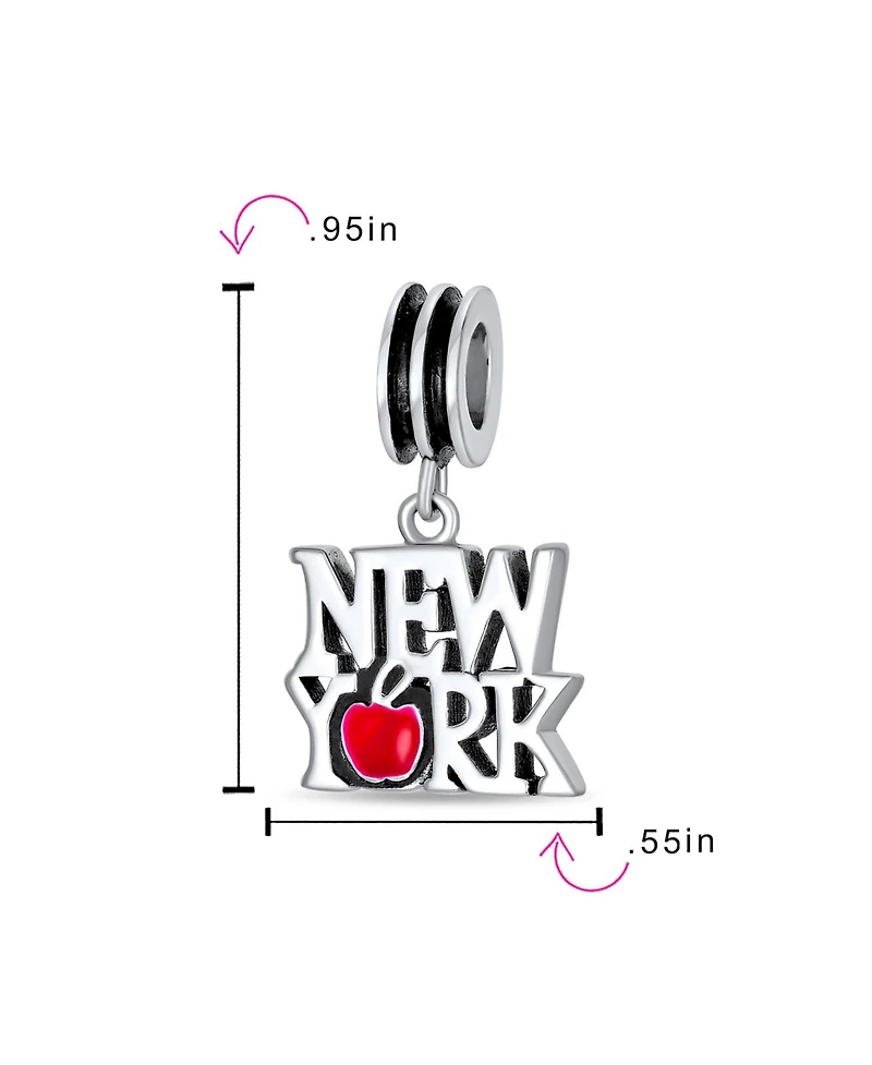 Bling Jewelry Big Apple Travel Vacation I Love New York Dangle Charm Bead Sterling Silver For Bracelet