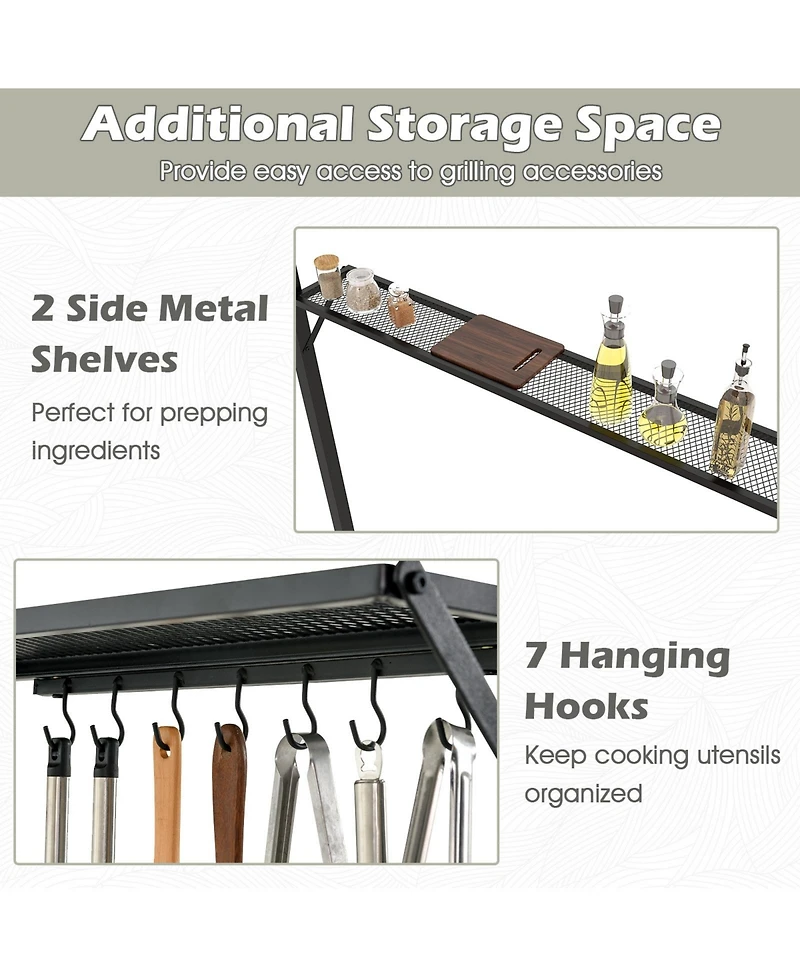Sugift Outdoor Double-Tiered Grill Gazebo Canopy with 2 Shelves and 7 Hooks
