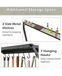 Sugift Outdoor Double-Tiered Grill Gazebo Canopy with 2 Shelves and 7 Hooks