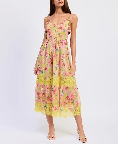 En Saison Women's Sleeveless Bustier V-Neck Midi Dress