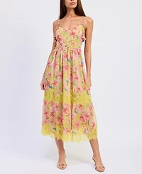 En Saison Women's Sleeveless Bustier V-Neck Midi Dress