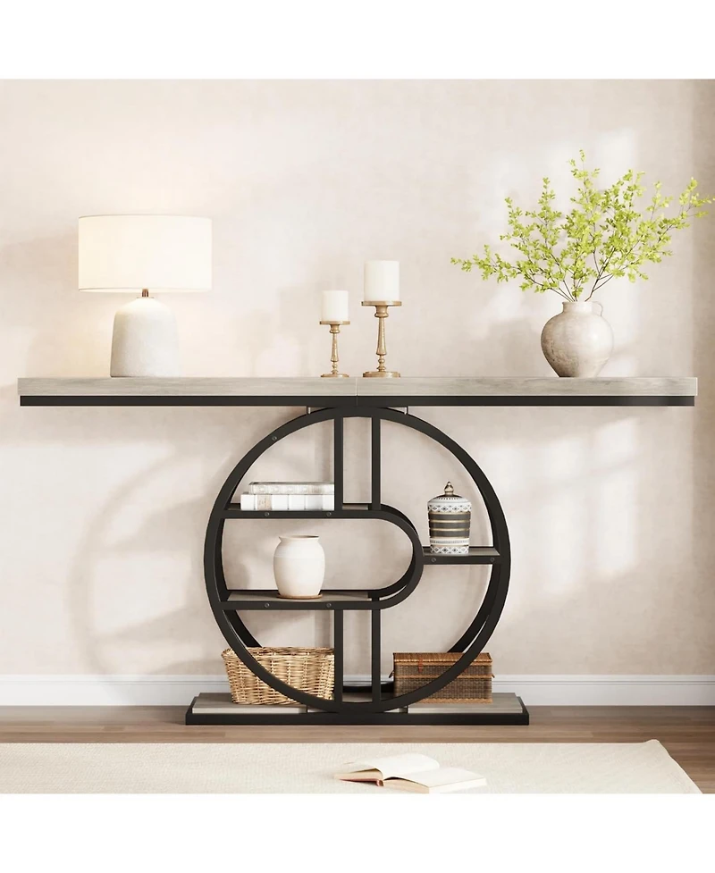 gaomon 55" Entryway Table, 5-Tier Console Tables for Entryway, Industrial Narrow Sofa Tables with Storage for Living Room