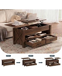 gaomon 47.2" Lift Top Coffee Table with Storage, Split Lift Design, 2 Drawers and Hidden Compartment, Farmhouse Center Table