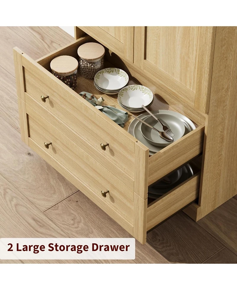 gaomon 72" Tall Arched Kitchen Pantry Cabinet - Farmhouse Freestanding Storage Cupboard with Wooden Doors & Drawers