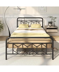 Sugift Full Size Platform Bed with High Headboard and Snap Lock Metal Slats