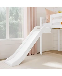 Max & Lily Twin Size Low Loft Bed with Slide and Stairs, Solid Wood Kids Platform Bed with 14" Guardrails