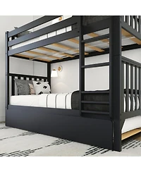 Max and Lily Solid Wood Scandinavian Twin over Bunk Bed For Kids with Storage Trundle