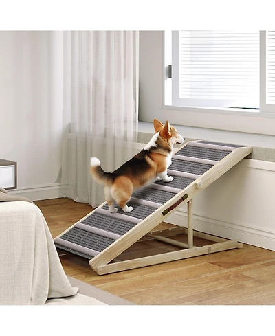 Aostirmotor Foldable dog ramp for couch and bed, adjustable from 16" to 23.5", non-slip carpet, ideal for small to large dogs