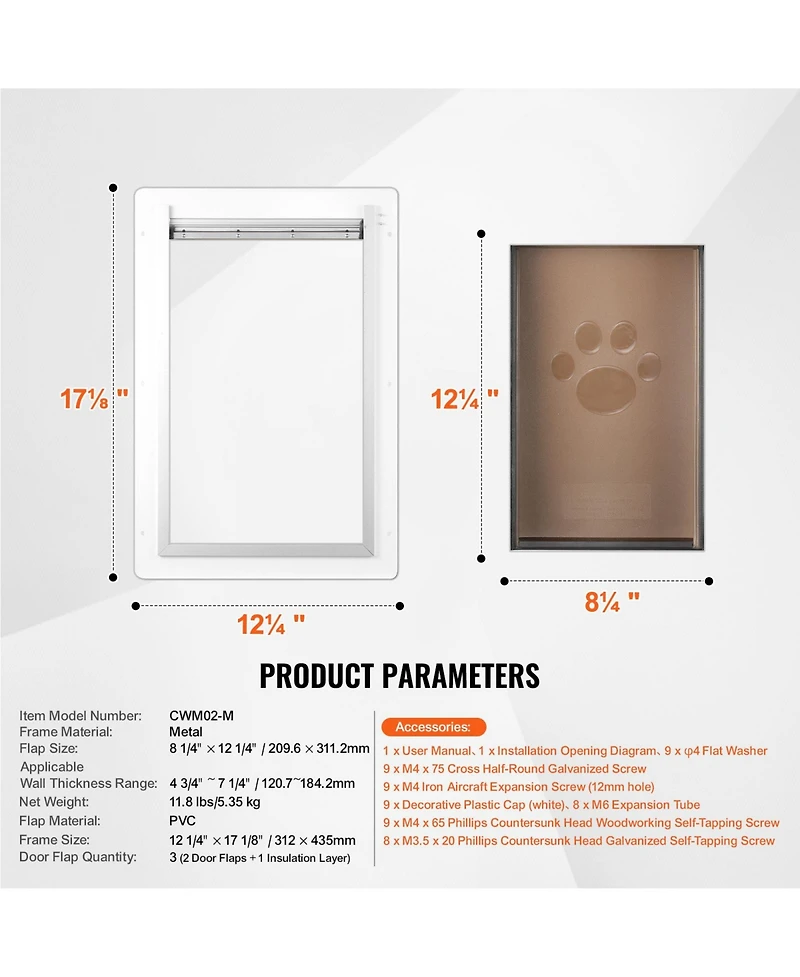 Aostirmotor Medium Wall-Mount Pet Door, lockable with 3 magnetic flaps, sturdy metal frame, energy-efficient and secure, easy installation