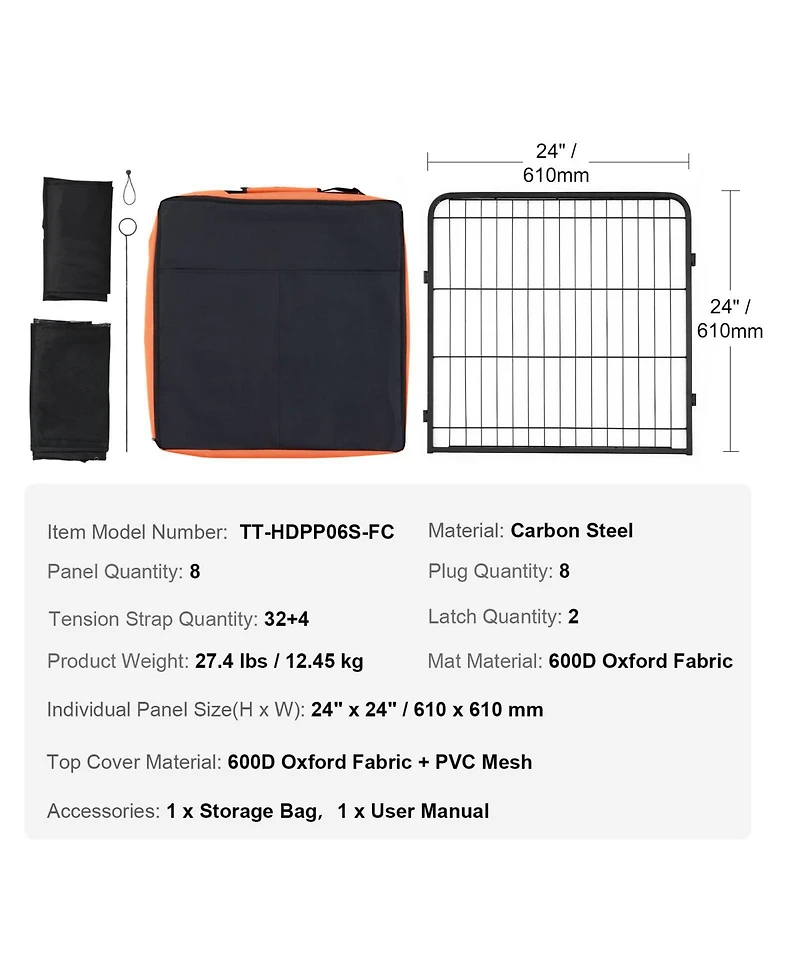 Cozito Dog Playpen 8 Panel 24x24 in Foldable Metal with Cover