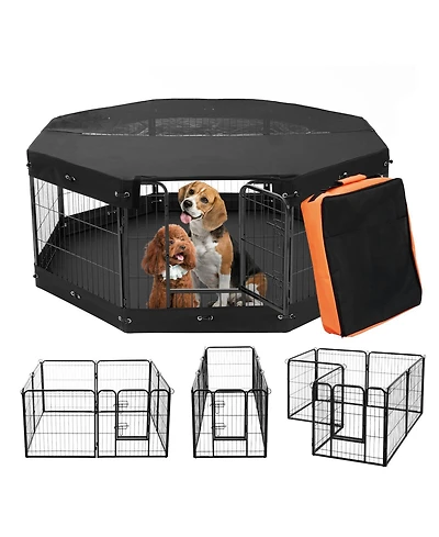 Cozito Dog Playpen 8 Panel 24x24 in Foldable Metal with Cover