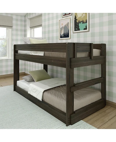 Max & Lily Twin over Twin Low Bunk Bed, Modern Farmhouse Solid Wood Bunk Beds for Kids